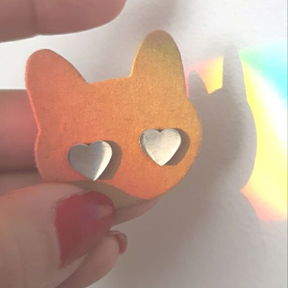 Silver Small Dainty Heart Stainless Steel Minimalist Stud Earrings - Picture 6 of 8